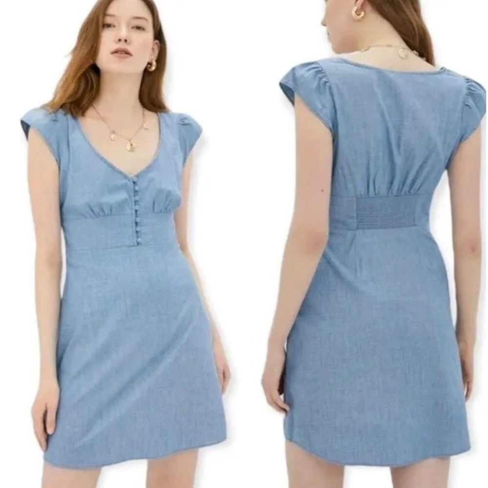 Banana Republic Blue Chambray Mini Dress 4 Preppy Classic Coastal Picnic Fairy